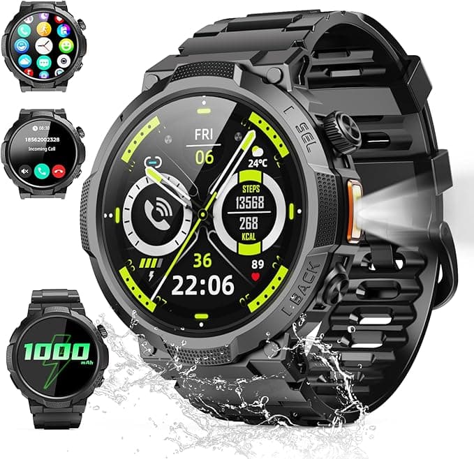 Soudorv Smartwatch Uomo Militare 2026,Batteria 1000 mAh,Bluetooth Chiamate