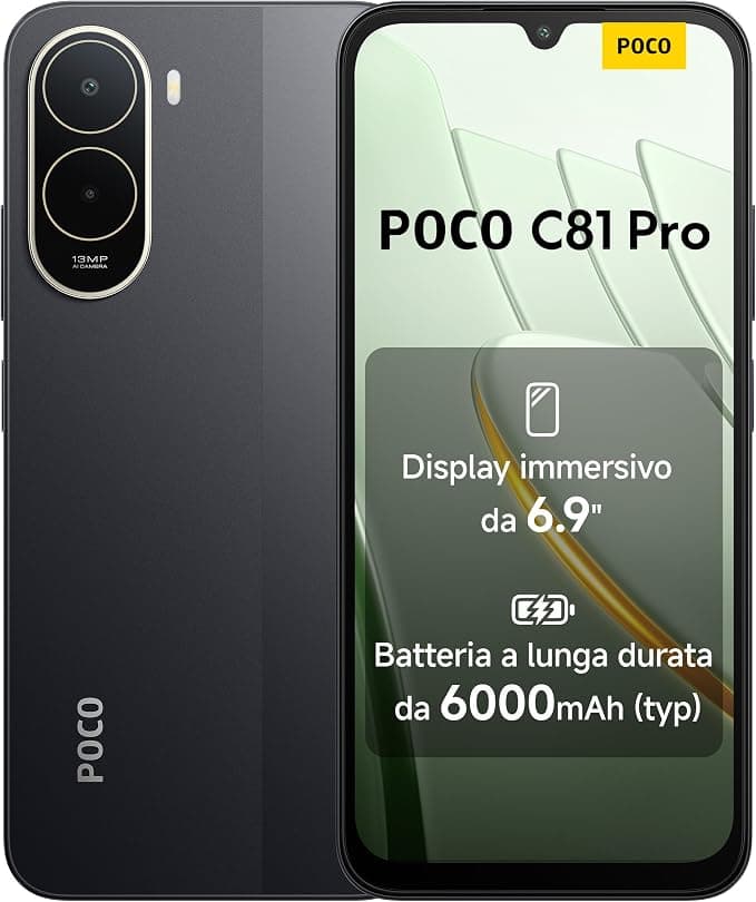 POCO C81 Pro, Smartphone 4+128GB, Nero, Batteria da 6000mAh